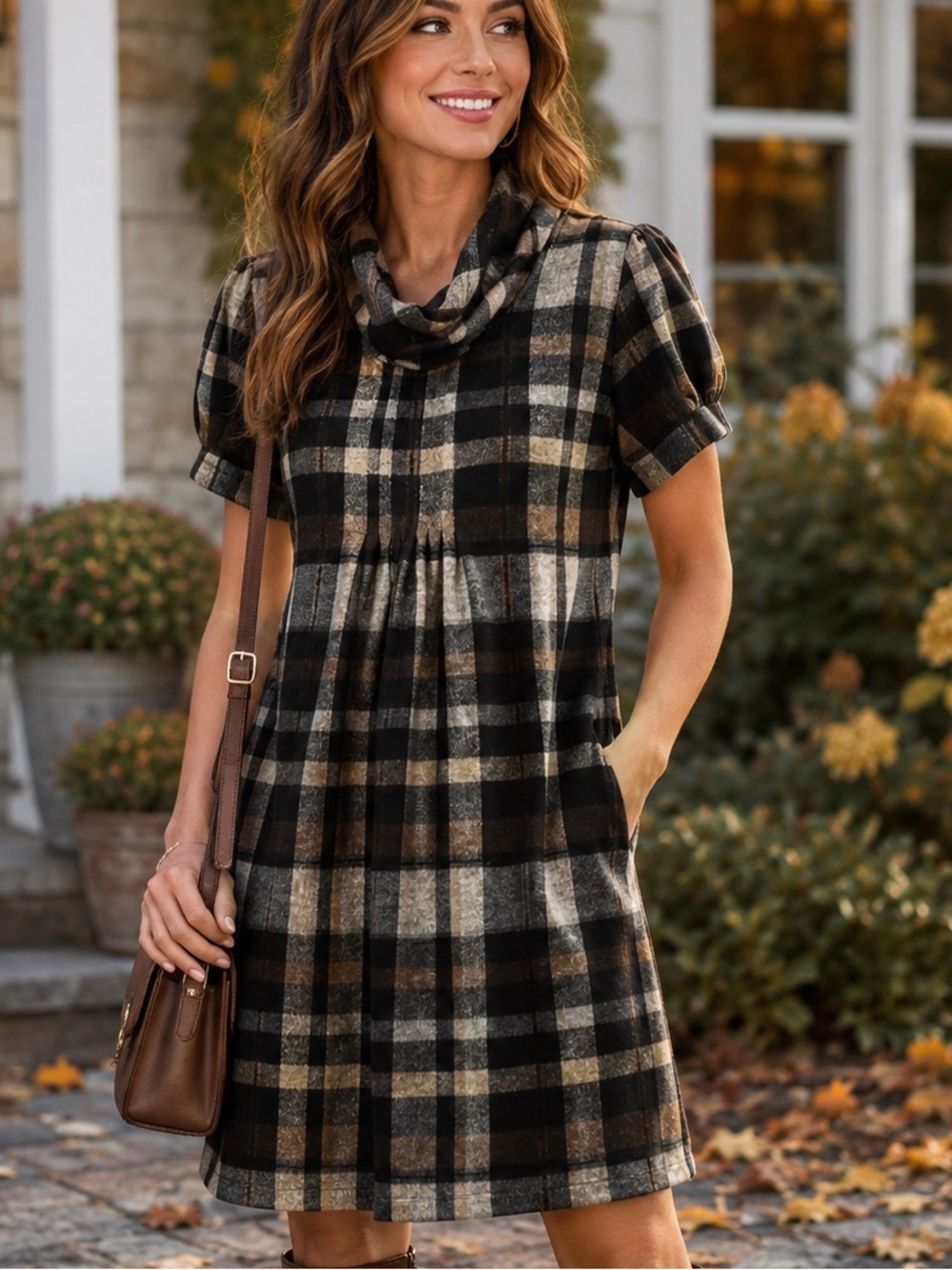 JH Collectibles Plaid Cowl Neck Sweater Dress Size Small